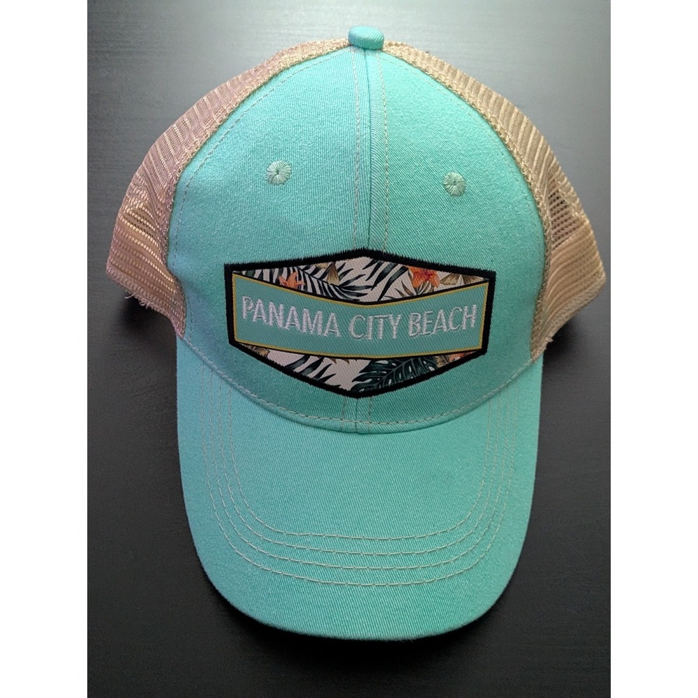 Panama‎ City Beach Mesh Snapback Trucker Hat Teal Khaki OSFM